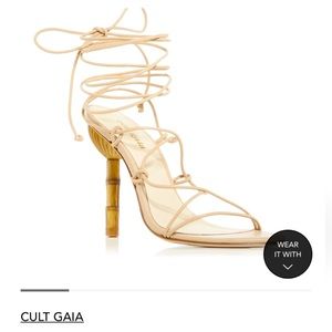 Cult Gaia Soleil  Beige Sandals lace up  size 5 101mm heel leather wood unique